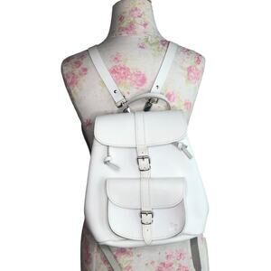 Grafea Made in England 100% Leather White Angel Baby Rucksack Backpack with Pom